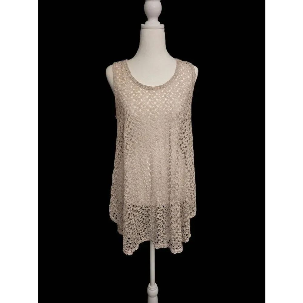 Jordan Taylor Women's Size Large Beige Open Crocheted Hi-Low Blouse